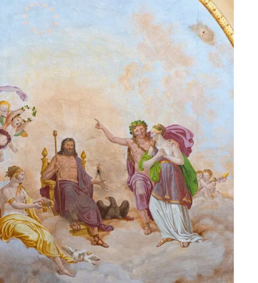 Affresco con divinità sedute fra le nuvole, scena dell'Olimpo